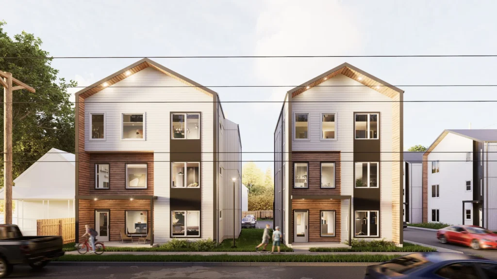 Architectural rendering of the Unity Six triplex buildings